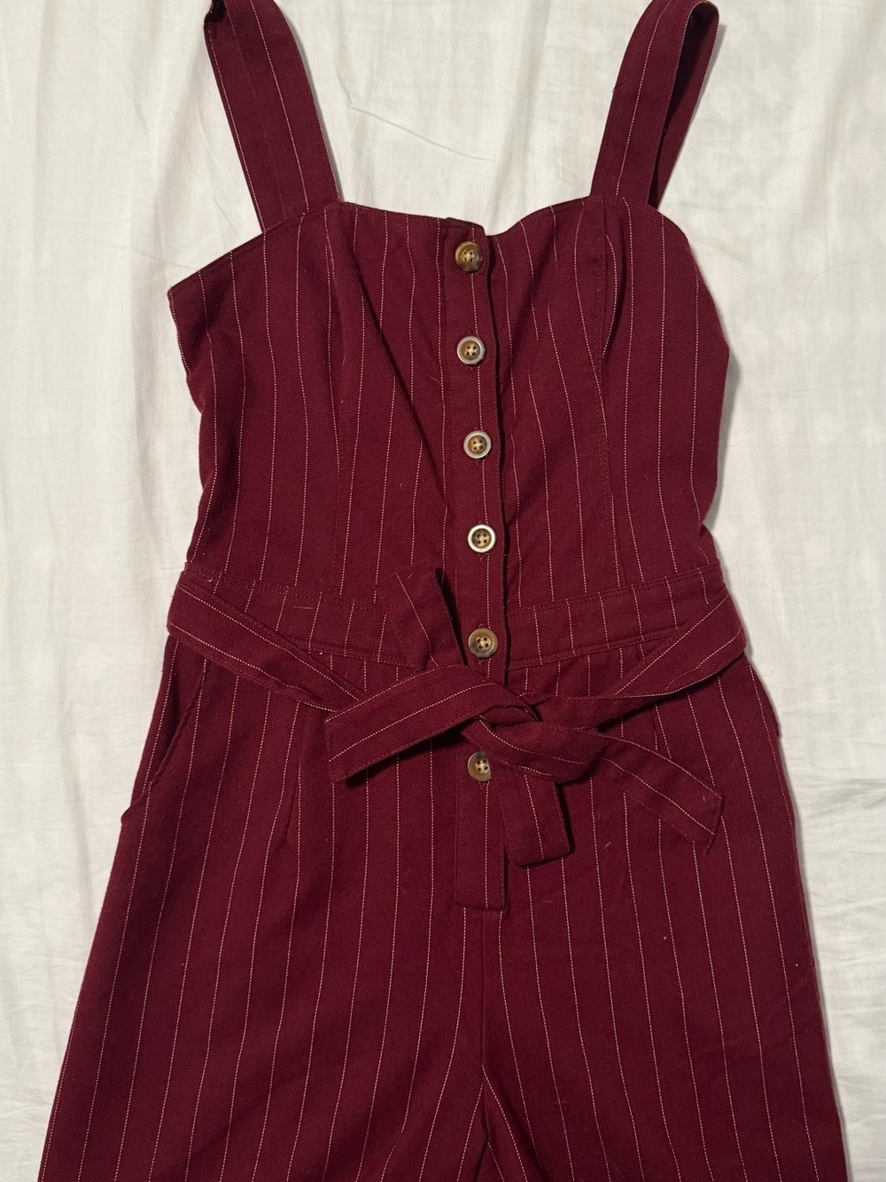 Hollister Burgundy Pinstripe Tank Jumpsuit